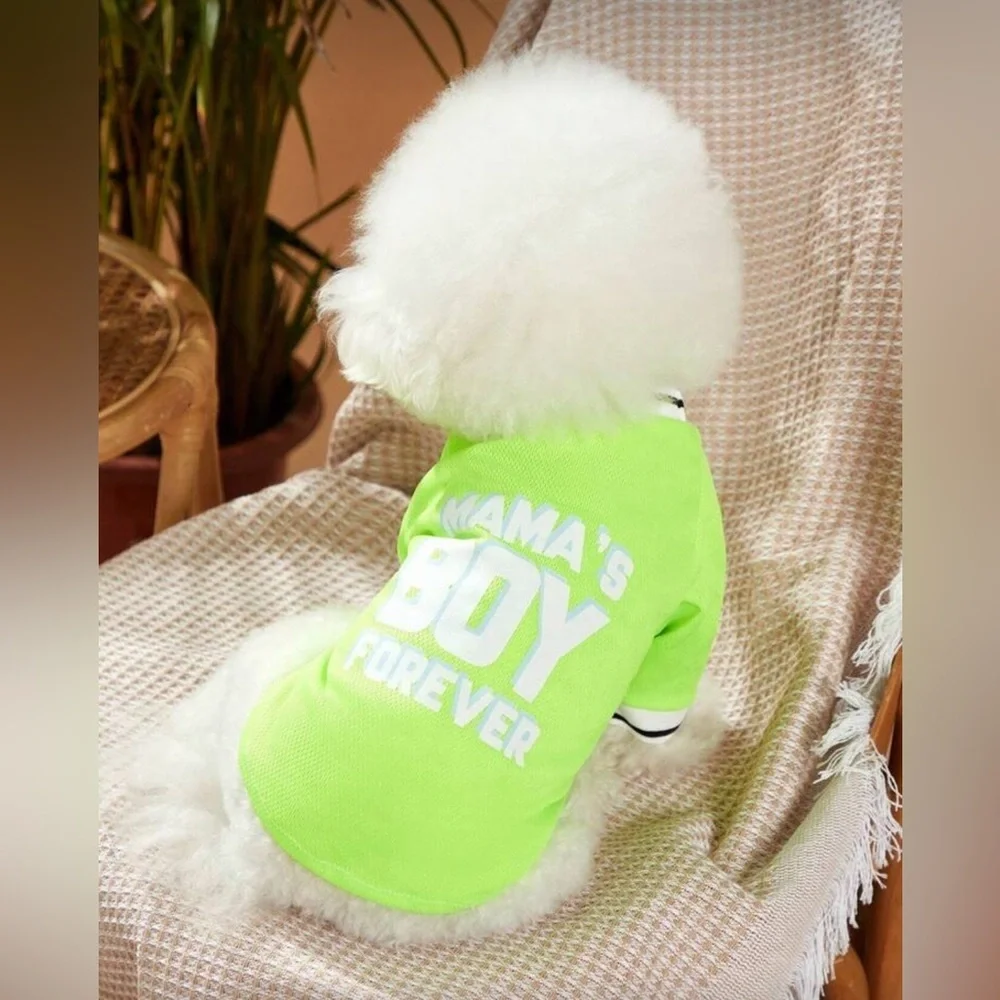 Neon Green Dog Shirt with 'Mama's Boy Forever' Print